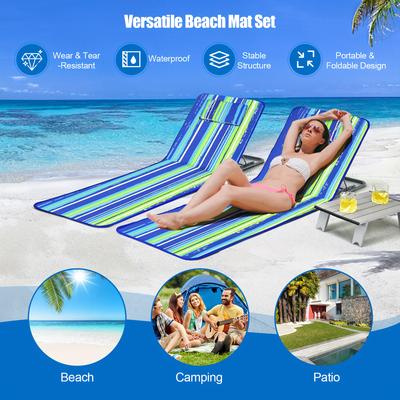 Conjunto de Tapetes para Cadeira de Descanso - Cadeiras Ajustáveis com Mesa para Banho de Sol, Estilo Listrado para Relaxamento Máximo