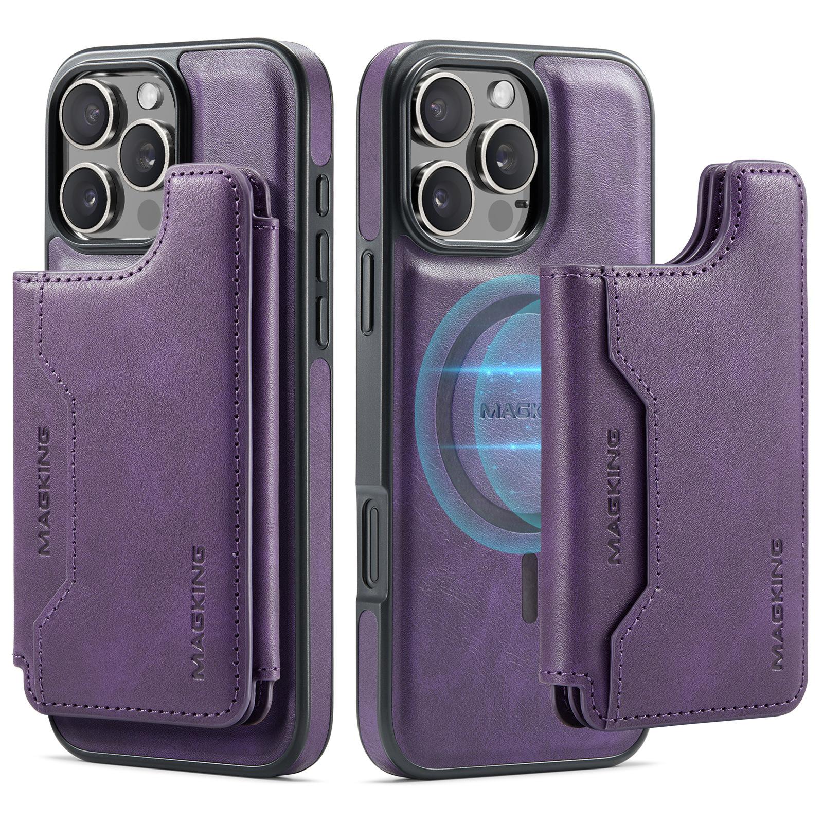 

2 in 1 Auto Leather Phone Case for iPhone 16 Pro Max 16E 17 Air 15 Plus 14 Pro 13 12 Magnetic RFID Blocking Card Holder Wallet iPhone 12 Pro Max фіолетовий