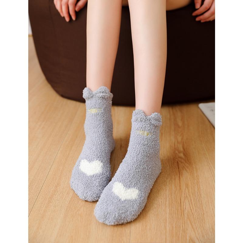 Winter half-length velour mid-calf women's socks coral velour socks casual colour-blocked thickened warm floor socks adult terry socks