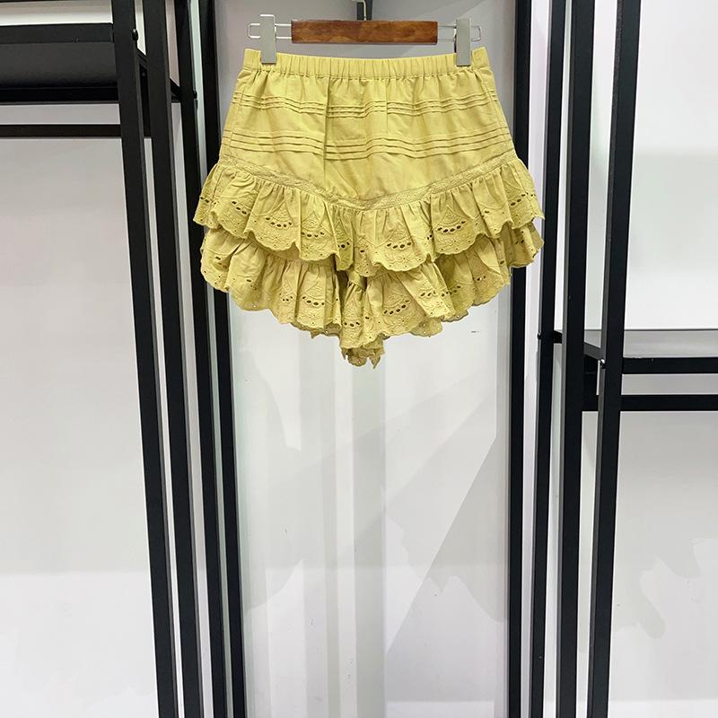 2026 French Spring/Summer Niche Fashion: Floral Lace Lantern Sleeve Blouse & Ruffle Skirt Pants Large