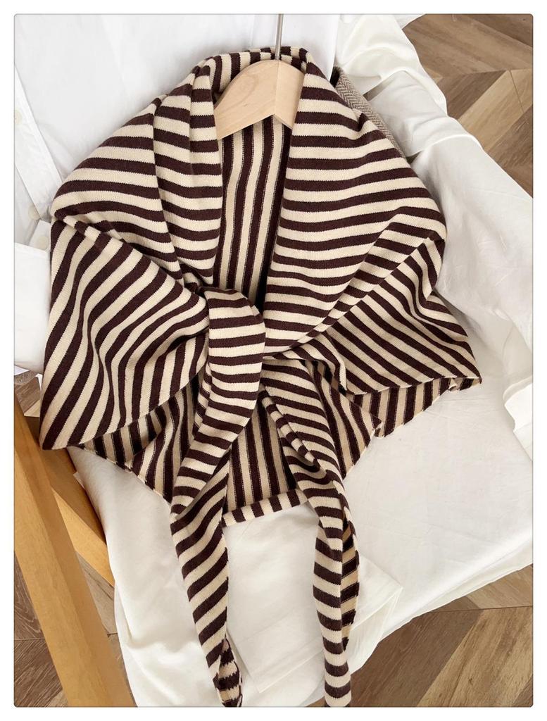 Korean Trending Wool Blend Striped Knitted Shawl/Scarf for Women - Versatile Autumn/Winter Accessory