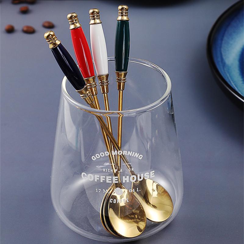 Beautiful Stainless Steel Teaspoons Coffee Ice Cream Honey Spoon with Tempered Ceramic Handle Tableware Kitchen Accessories