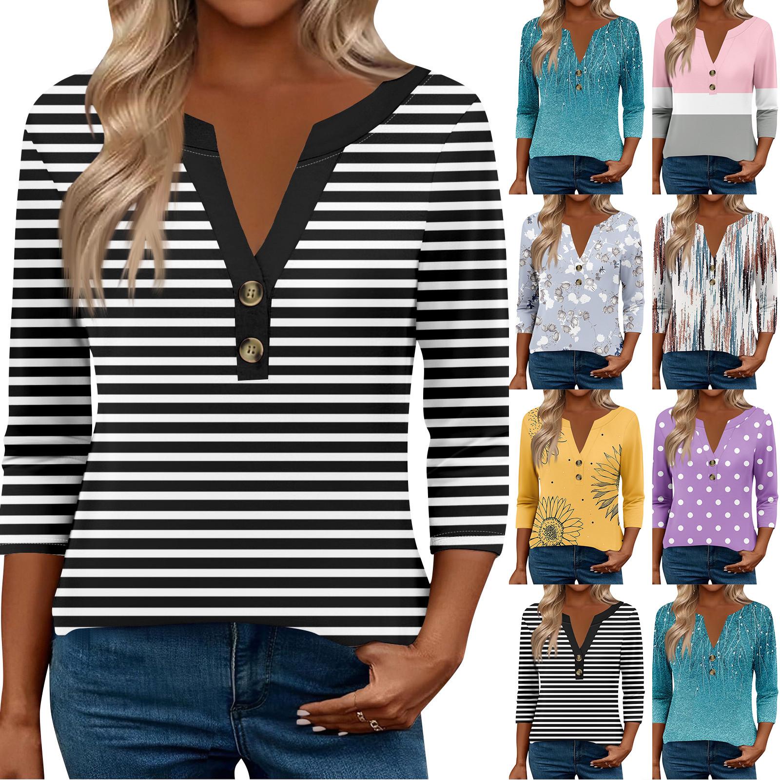 

3/4 Sleeve Womens Tops For Women Henely Tops Button V Neck Loose Fit Dressy Womens Summer Tops XL жовтий