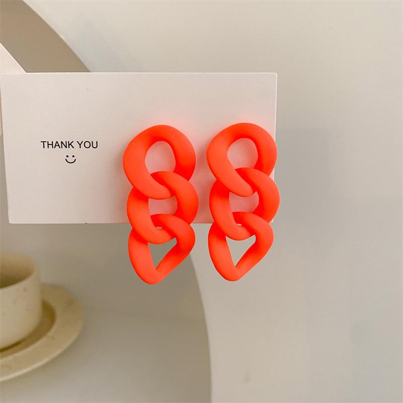 Statement Colorful Acrylic Cuban Chain Drop Earrings for Women Trendy Matte Link Chain Long Dangle Earring Korea Fashion Jewelry