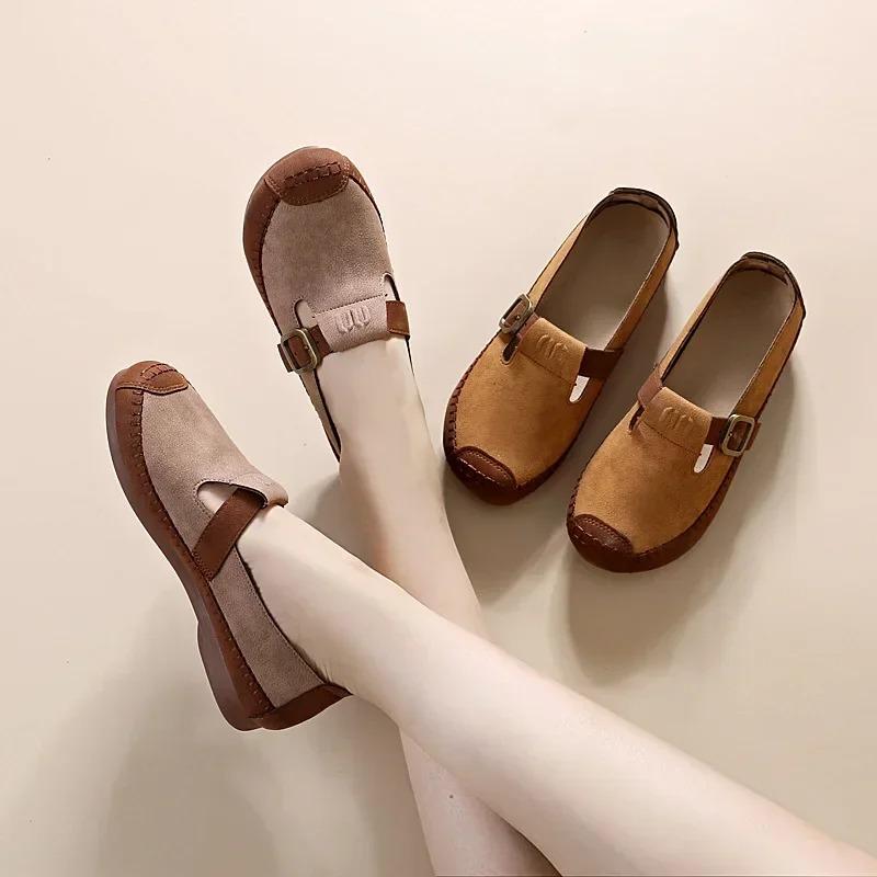 Women Shoes Autumn New Flat Sole Casual Shoes Retro Comfort Belt Buckle Trendy Maillard Anti Slip Shoes Versatile Zapatos Mujer