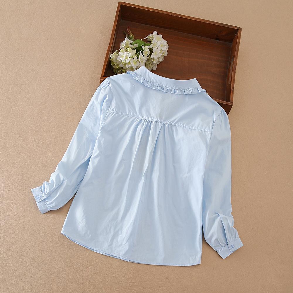 Girls Ruffle Collar Shirt 5-12 Years Long Sleeve Bow Tie Kids School Uniform Blouse Polyester Children Daily Tops