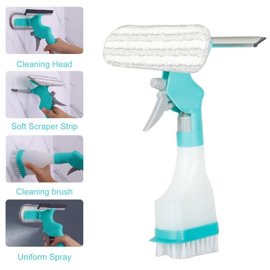 1/2/3Pcs Window Wiper 4-in-1 Glass Cleaner Tool with Spray Bottle Scrubber Scraper Sprayer Multifunctional Window Cleaning Kit