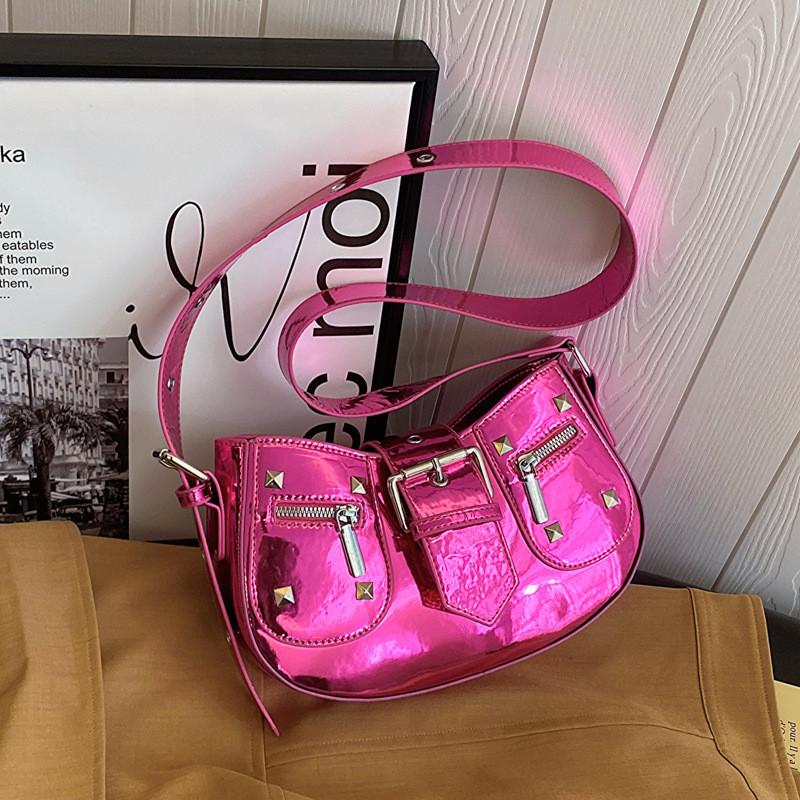 

Trendy 2024 New Spring And Summer Small Underarm Stick Bag Women s Bag With Lock Buckle Street Style Shoulder Bag Яскраво-рожевий