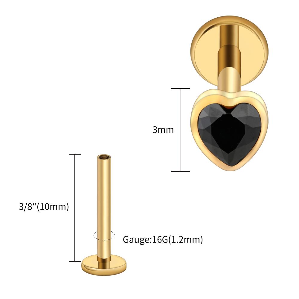 Right Grand ASTM F136 Titanium Heart Shaped CZ Flat Back Labret Stud 16G Garnet Cartilage Helix Ear Piercing Halloween Jewelry