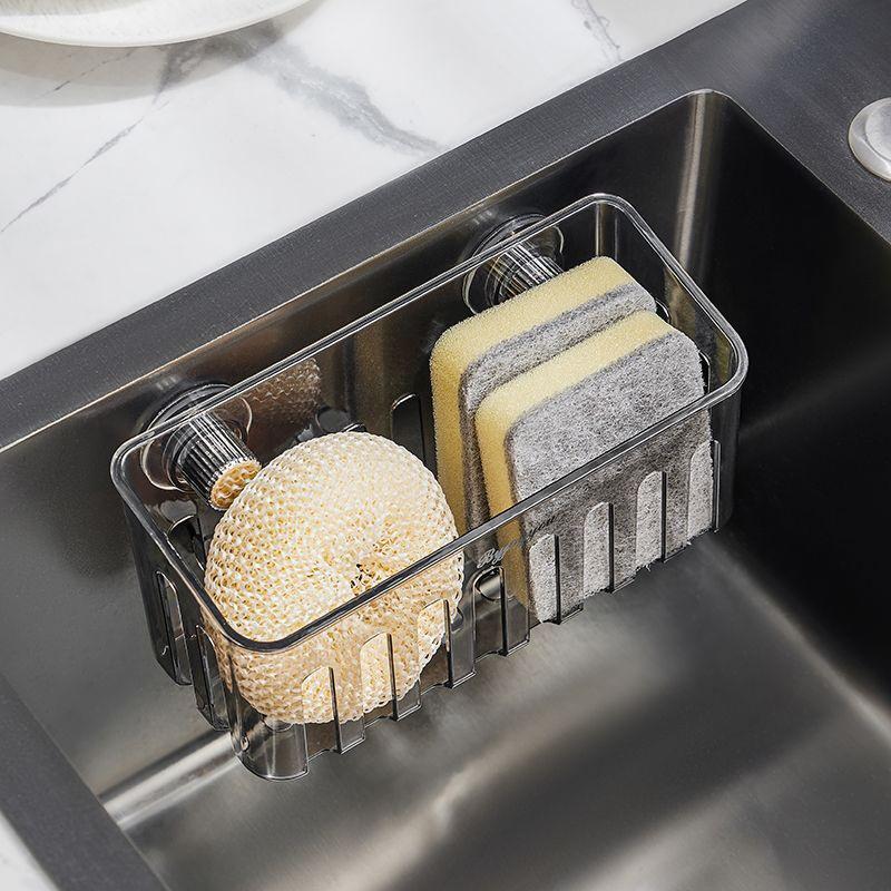 Kitchen Sponge Rack Punch-free Wall Mount Suction Cup Sink Rack Faucet Drain Rack Multifunctional Basket