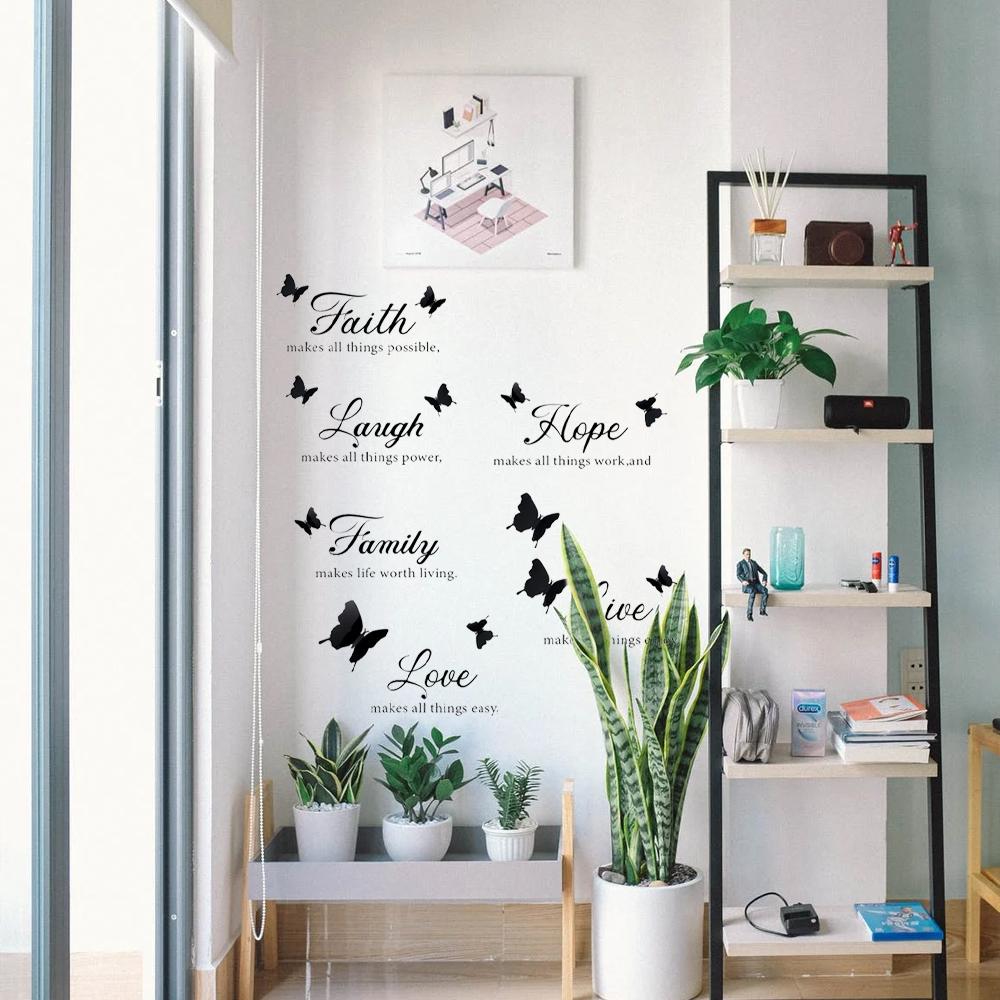 3D Butterfly Wall Stickers Self-adhesive Stickers Removable Inspiring Quotes PVC Wall Decals for Home TV Sofa Background Decor