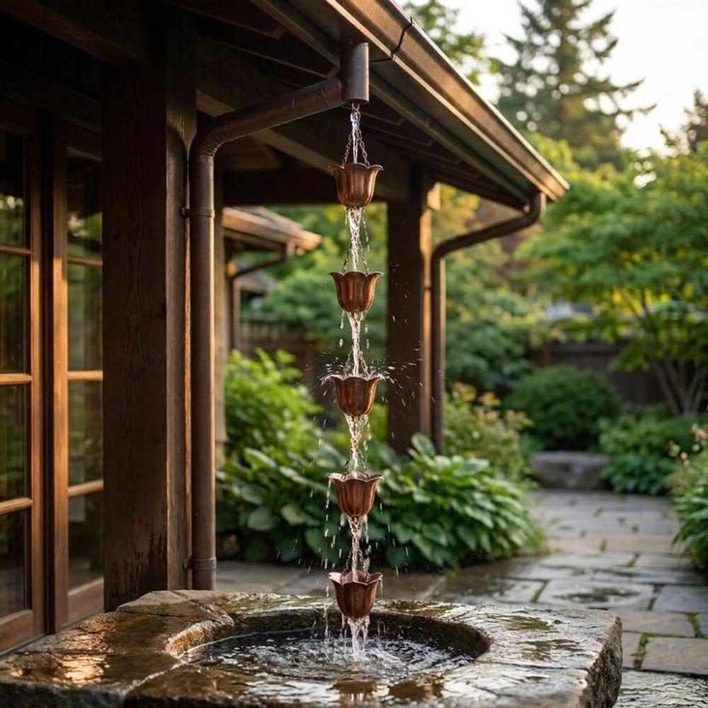 7 Cups Metal Tulip Rain Chain Japanese Style Water Drainage Chain Rain Chain for Gutters Landscape