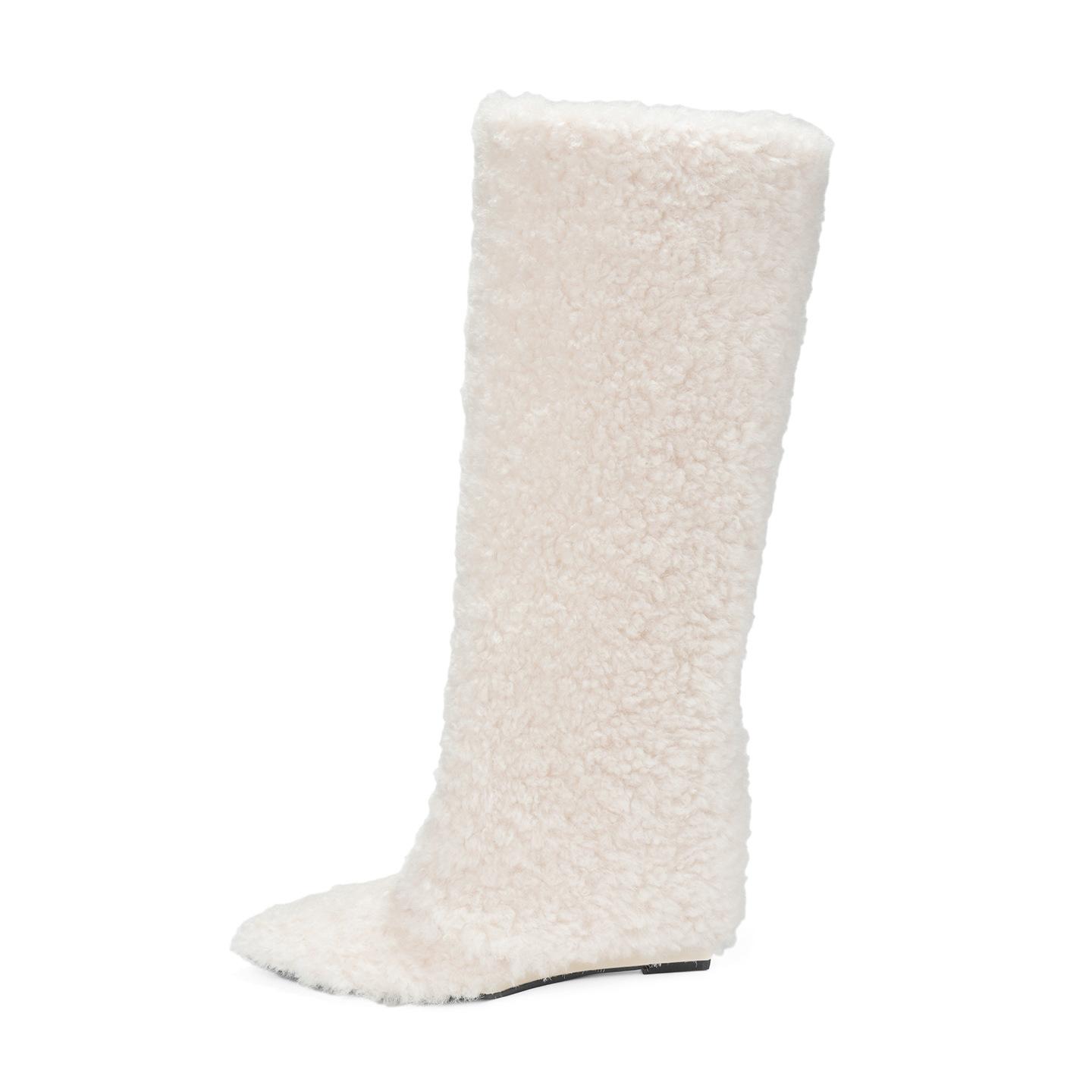 

Long tube boots for women in the autumn and winter of 2026 with added fleece and warm snow cotton boots at the heel 34 белый