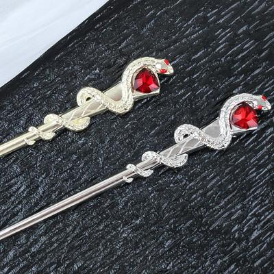 Red Zircon Snake Shape Hair Sticks Hairpin for Women Chinese Style Trendy Punk Metal Crystal Hair Accessories Headwear Hairstyle