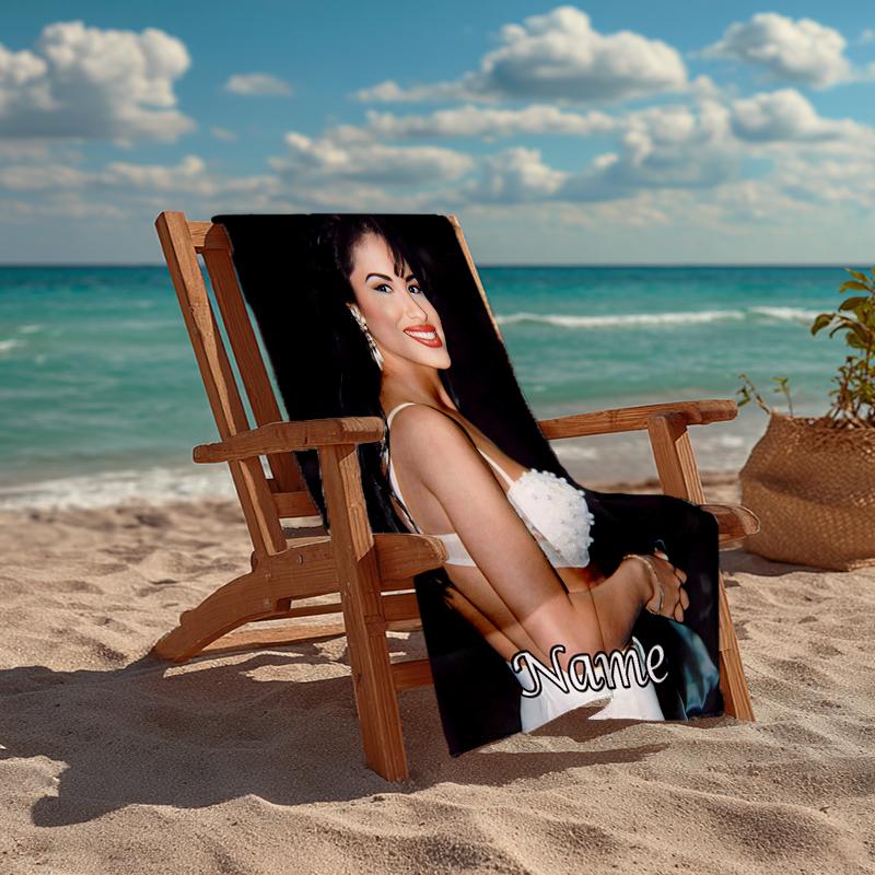Custom Name Ultra-Soft Beach Towel with Selena Quintanilla Theme,Ideal for Pool - Camping, Diving - Perfect Travel Essential, Vibrant Beach Towel.