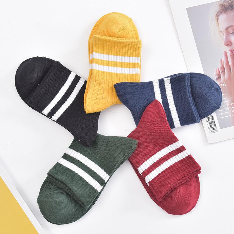 Women's College Style Striped Mid-Calf Socks - Breathable Cotton In Candy Colors