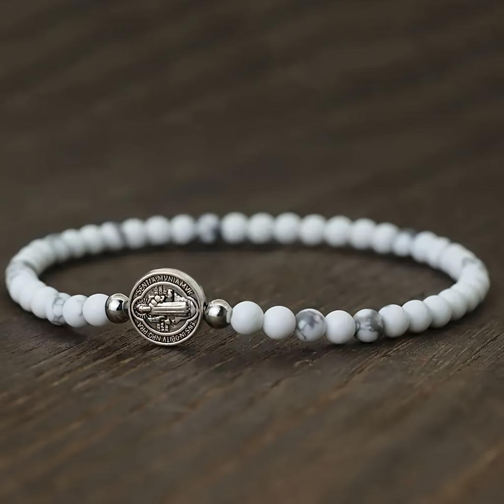 1pc Vintage Men's Cross Bracelet - 4mm Minimalist Natural Tiger's Eye Stone Bracelet - Faith Bracelet for Men