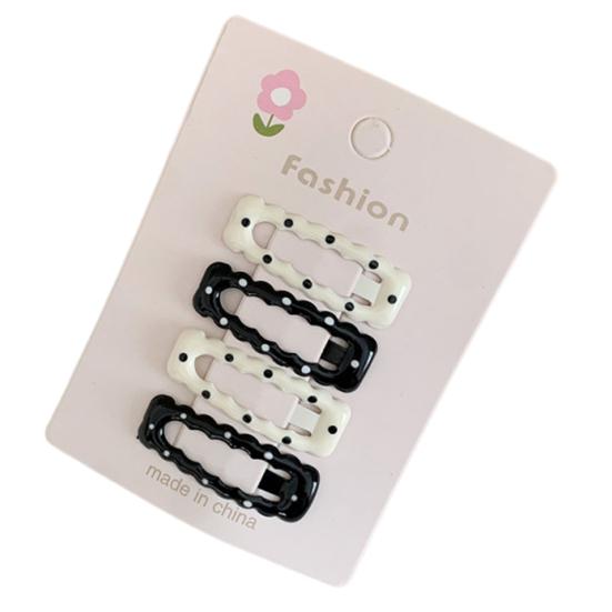 

4Pcs Girl Hairpins Metal Base Dot Print Rectangle Star Heart Shape Hair Pins Small Size Fixation Invisible Hair Clips Hair Accessories E