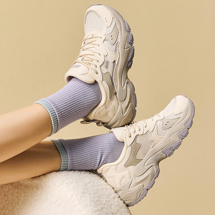 ANTA Starry Sea Chunky Sneakers Women's Low top Fish Belly White, Plain Mist Gray, Magic Carpet Gray 922538839-8