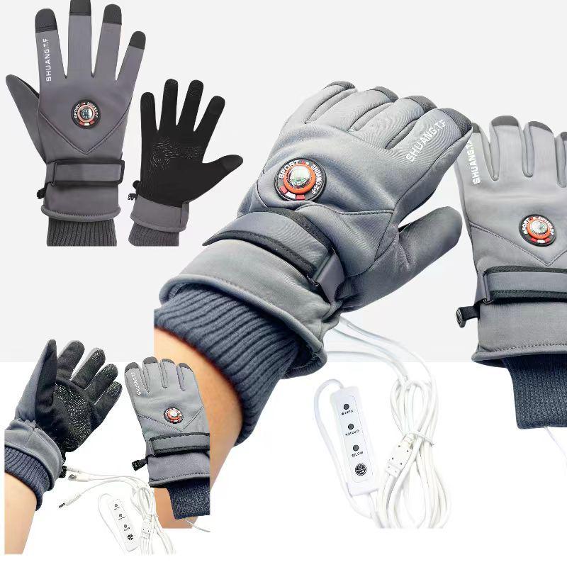 Luvas de Esqui com Touchscreen Aquecidas por USB para Esportes de Inverno e Ciclismo ao Ar Livre