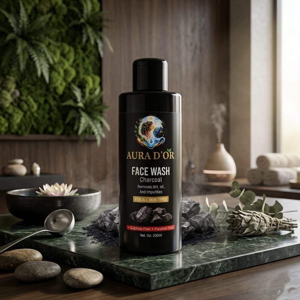 Aura D OR Charcoal Face Wash, Gel, Natural Ingredients, for All Skin Types, Sulphate Free, Paraben Free, 200 ml