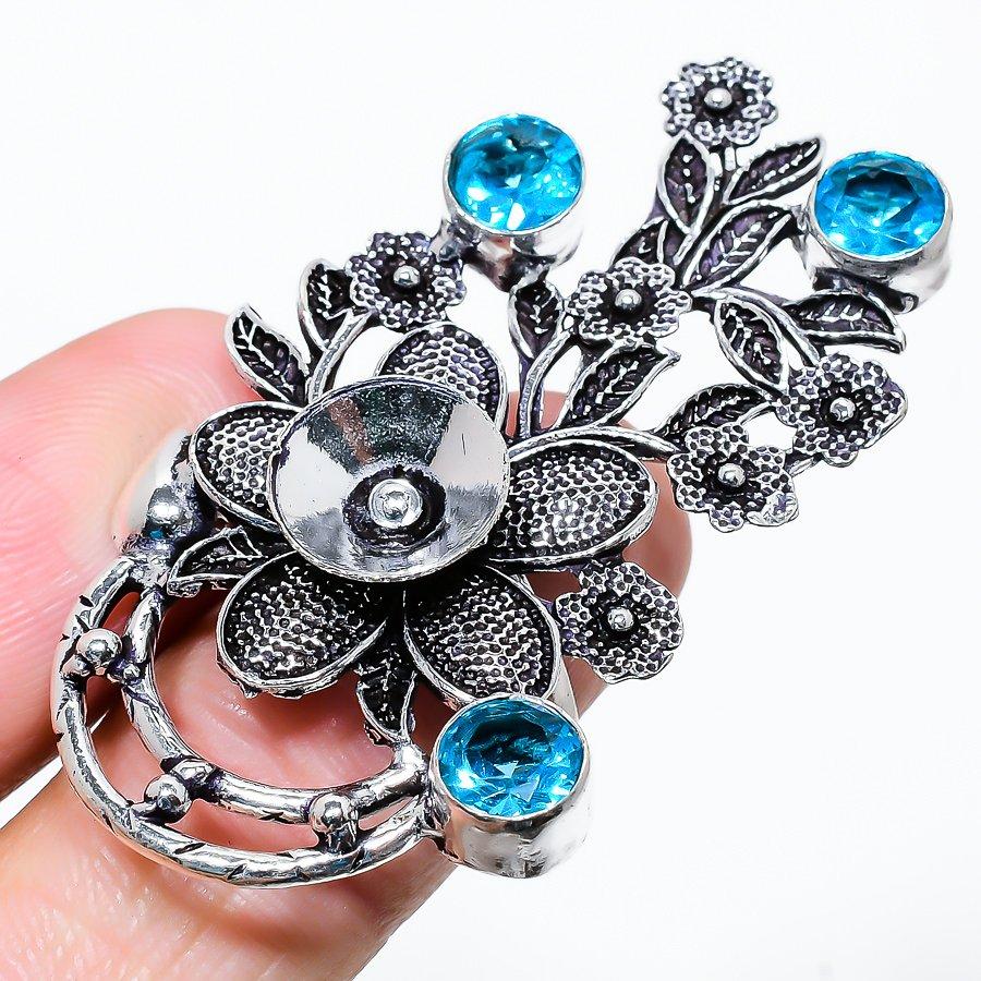 

Кольцо из стерлингового серебра 925 пробы с натуральным синим топазом ручной работы, размер 6 m4H51