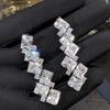Long Line Princess Cut Stone Drop Earrings Cascading Sparkling Design Elegant Formal Women Jewelry