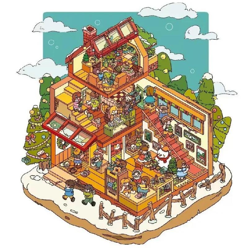 Cartoon Miniature Scene 3D Stickers Retro DIY  PET Landscape Stickers Decompression Korean Stationery Scrapbooking Posters