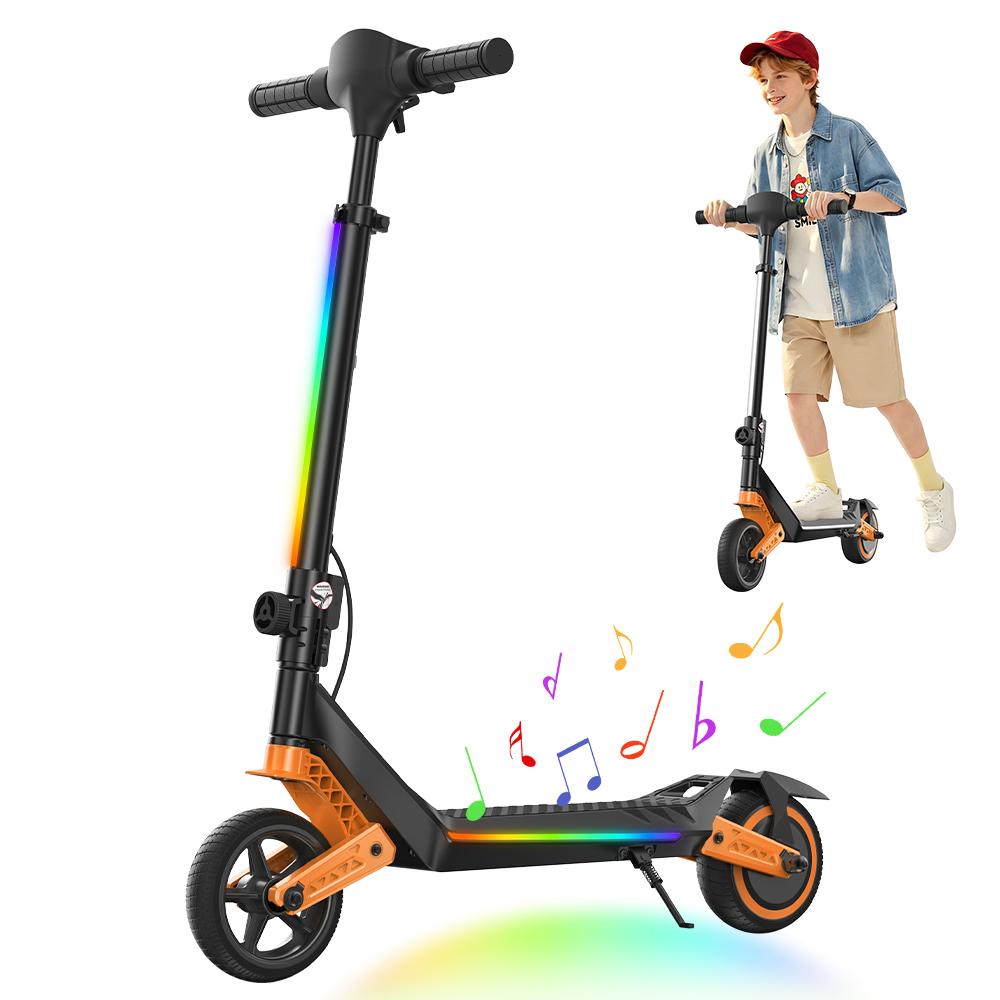 K6 Kids Electric Scooter 150W 2.6Ah 6.5'' Solid Tires Bluetooth Speaker LED Lights Foldable & Height Adjustable 16KM/H Max Speed 7-9KM Range for kids