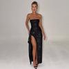 Summer new celebrity temperament sexy slim glitter tube top split dress women