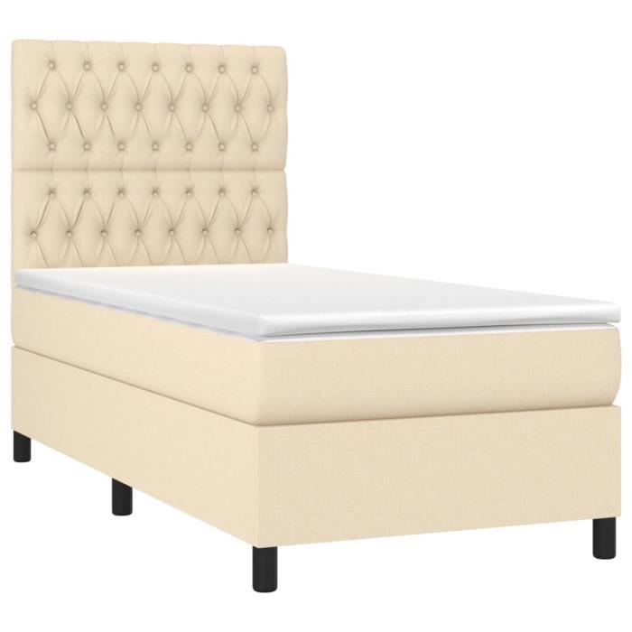 VidaXL Lit à sommier tapissier avec matelas Crème 90x200 cm Tissu - Modèle 3141990