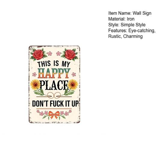 Yousheng This Is My Happy Place Metal Sign Vintage Floral Garden Wall Decor Rustic Hanging Plaque for Outdoor Garden Patio Garage