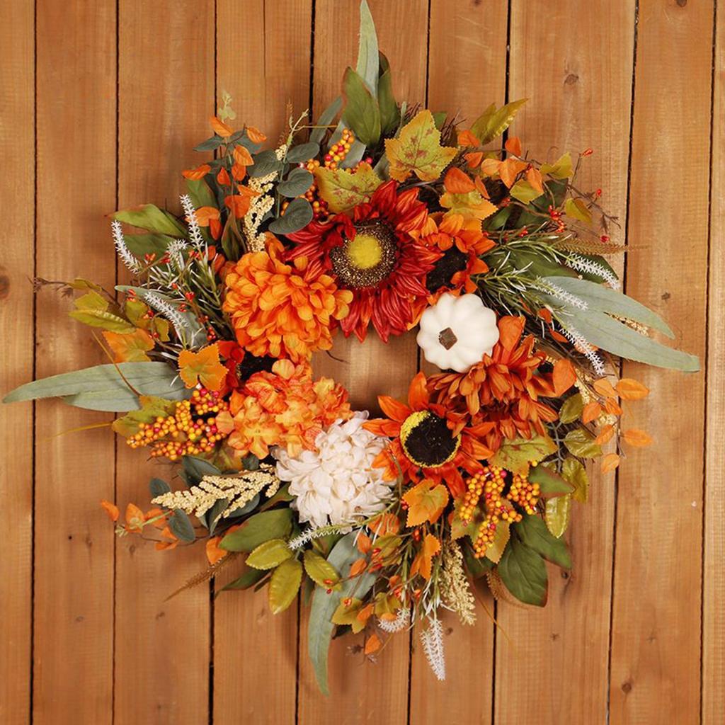 Autumn Harvest Wreath Artificial Pumpkin Wreath Front Door Autumn Wreath for Thanksgiving Harvest Halloween Party Wreath Decor
