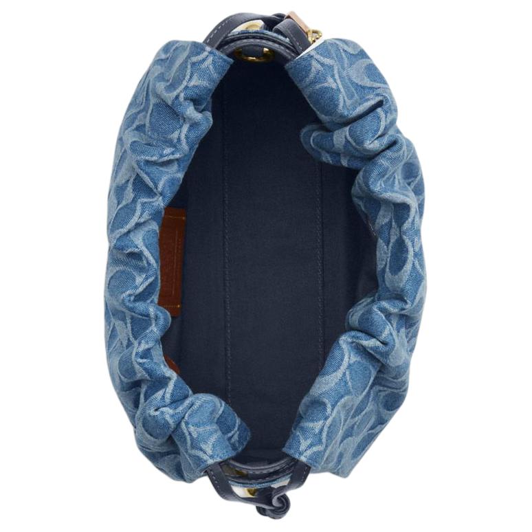 Coach Faye 22 Monogram Chain Strap Cotton And Leather Crossbody Bag Medium Women bags Denim-Blue CDB94-IMTYV