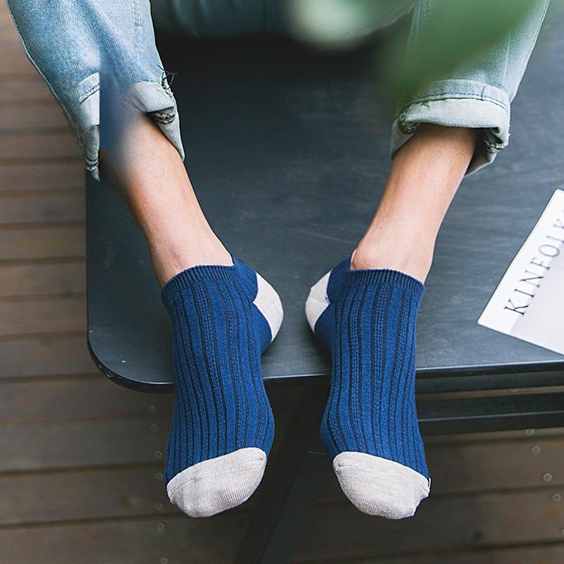 5 Pairs Spring and Summer Couple Socks Colourful Boat Socks Cotton Trend Stripes Breathable Anti-odour Socks Men's Short Socks