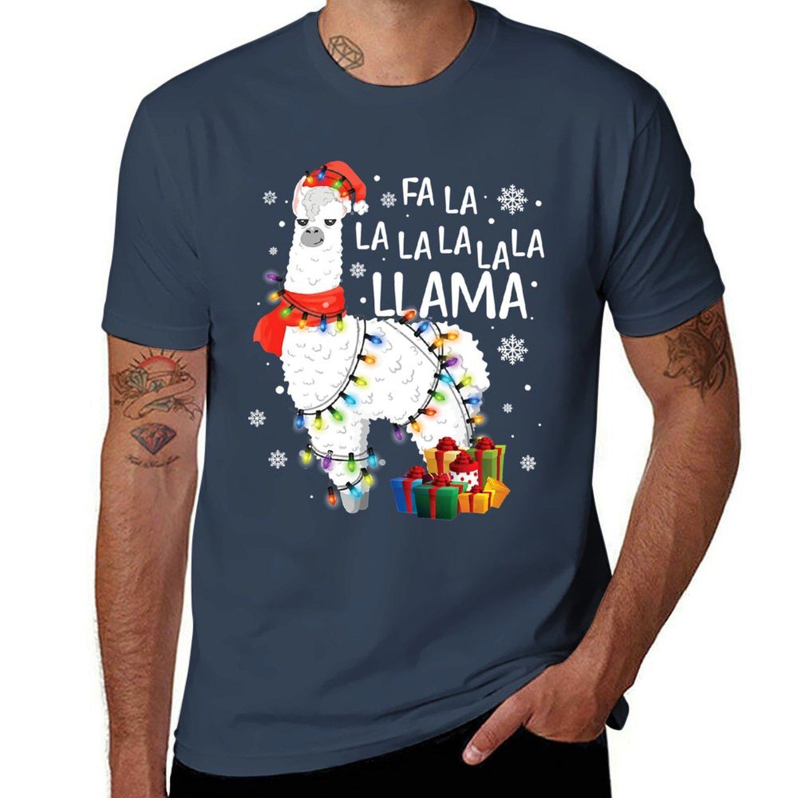 Funny La Christmas Fa Christmas Shirt Lover La Llama Lllama TShirt Basic Solid Color Casual Tee Shirt S