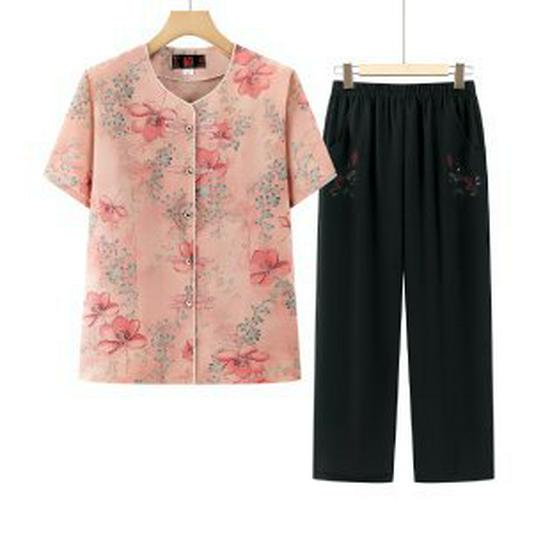 Grandma s Summer Cardigan and Short-Sleeve Top Set 2XL вино красного