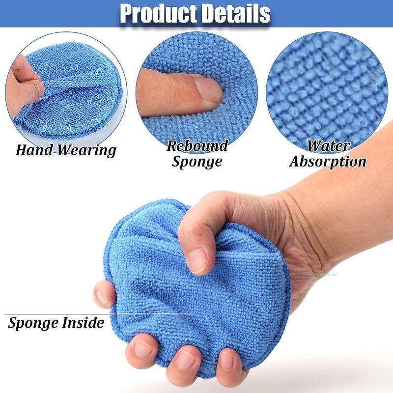 1/2/3Pcs 5-inch Round Car Waxing Polish Sponges Microfiber Wax Applicator Pad with Finger Pocket Polish Pads Car Cleaning Tools