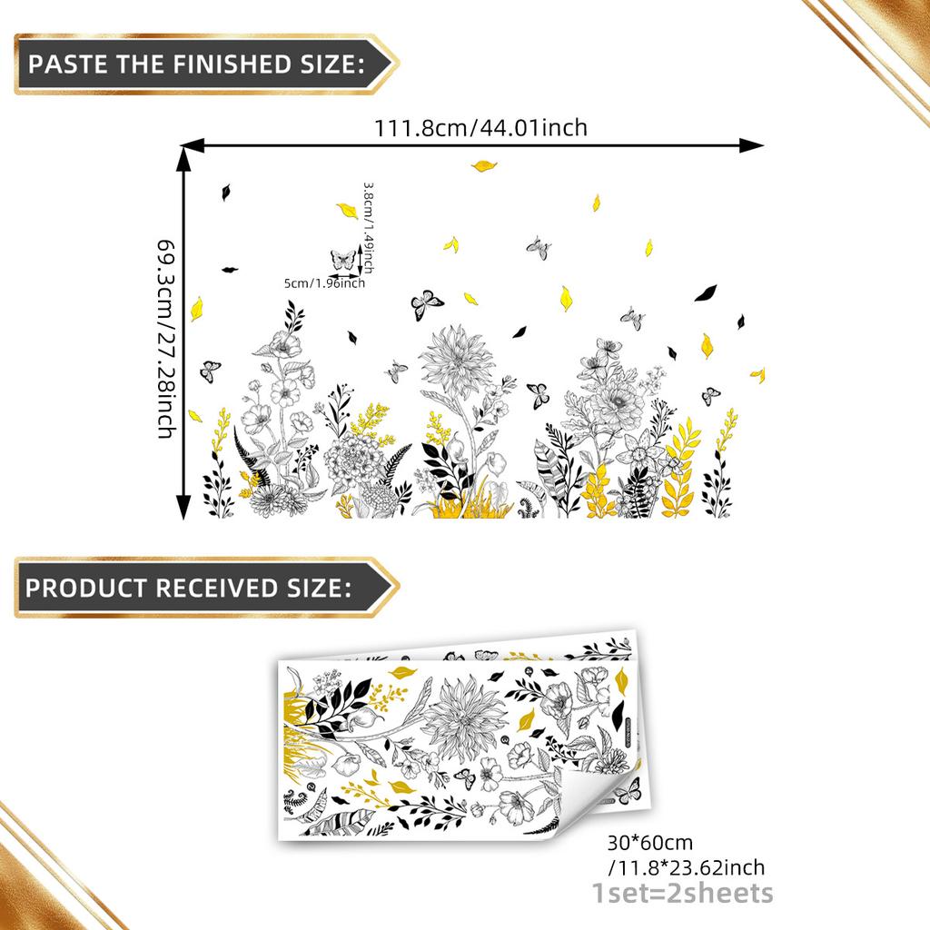 A Variety Of Hand-Painted Creative Flower Vines Butterfly Bronzing Wall Stickers Decorate Living Room Bedroom Background Self-Adhesive Wall Stickers
