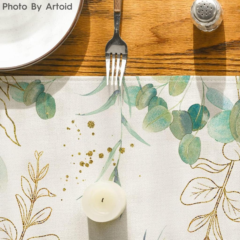 Artoid Mode Beige Greenery Eucalyptus Summer Table Runner, Spring Seasonal Anniversary Holiday Kitchen Dining Table Decoration for Indoor Outdoor