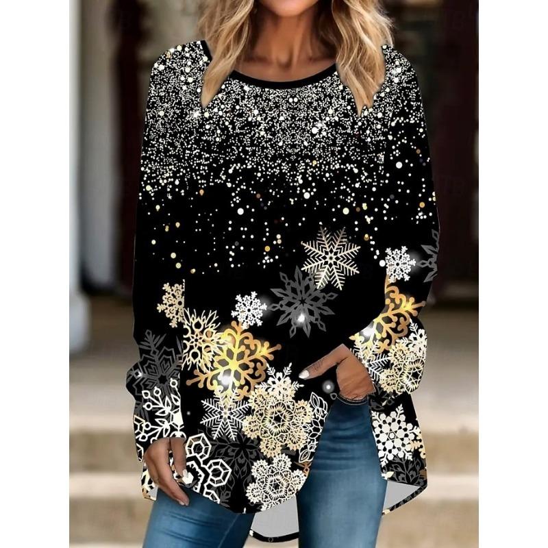 

Женская футболка с V-образным вырезом и длинными рукавами с принтом в виде снежинок, модный повседневный топ, одежда-пуловер 2XL