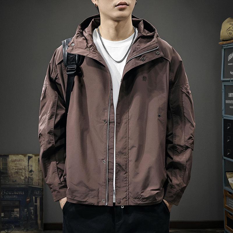 

2025 Autumn Men s Retro Hooded Workwear Jacket - Horizontal Stripe, Hidden Placket, Loose Fit, Three-Proof Design. 3XL suitable for 190-220 jin фіолетовий