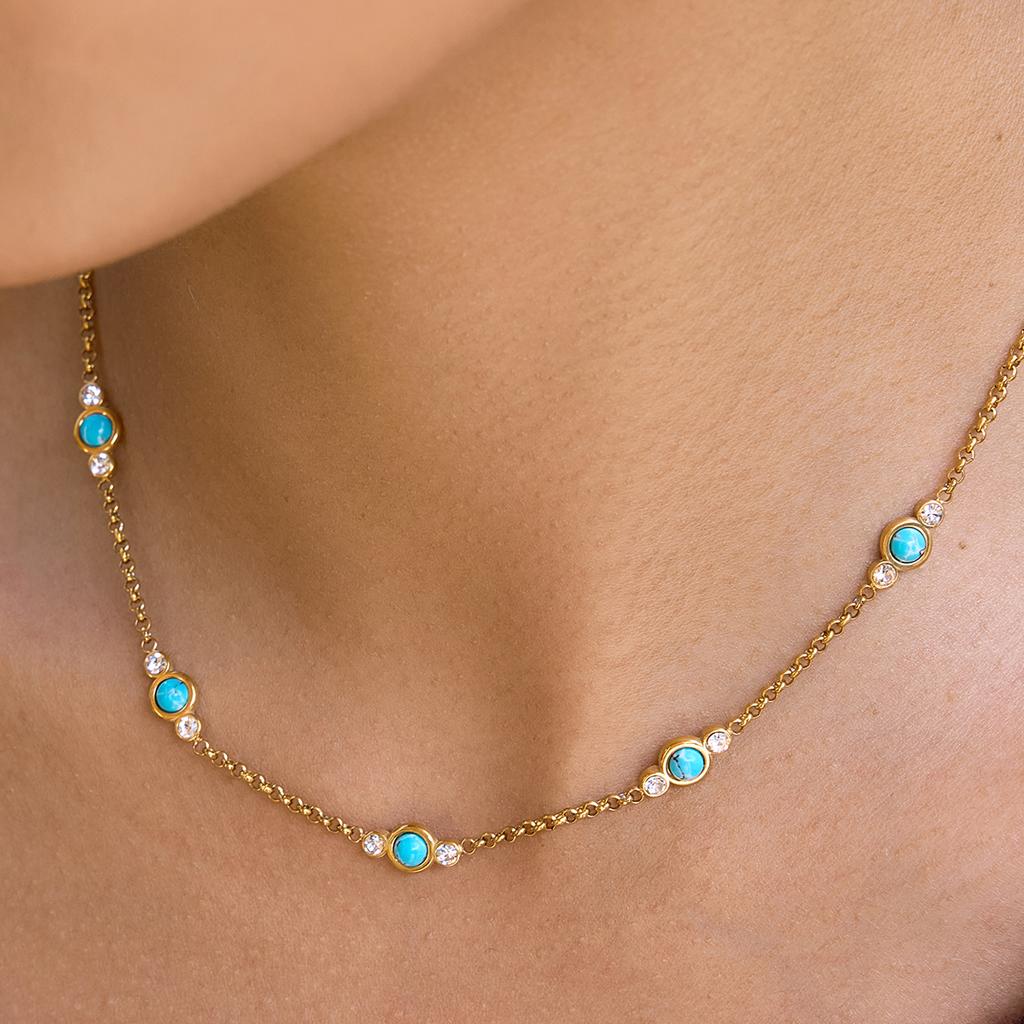 Yori Popular Stainless Steel Blue Turquoise Necklace 18 K Plated Stainless Steel Collar Necklace Gift Jewelry