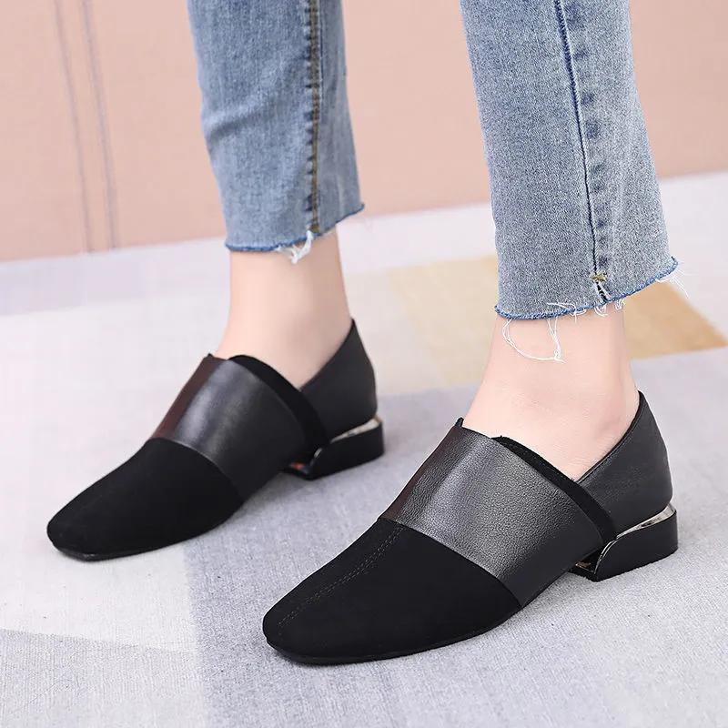 Fashion GKTINOO Shoes Soft Comfortable Genuine Leather Shoes Ladies Low Heels Soft Office Lady Shoes Slip On Pumps For Women Large Size