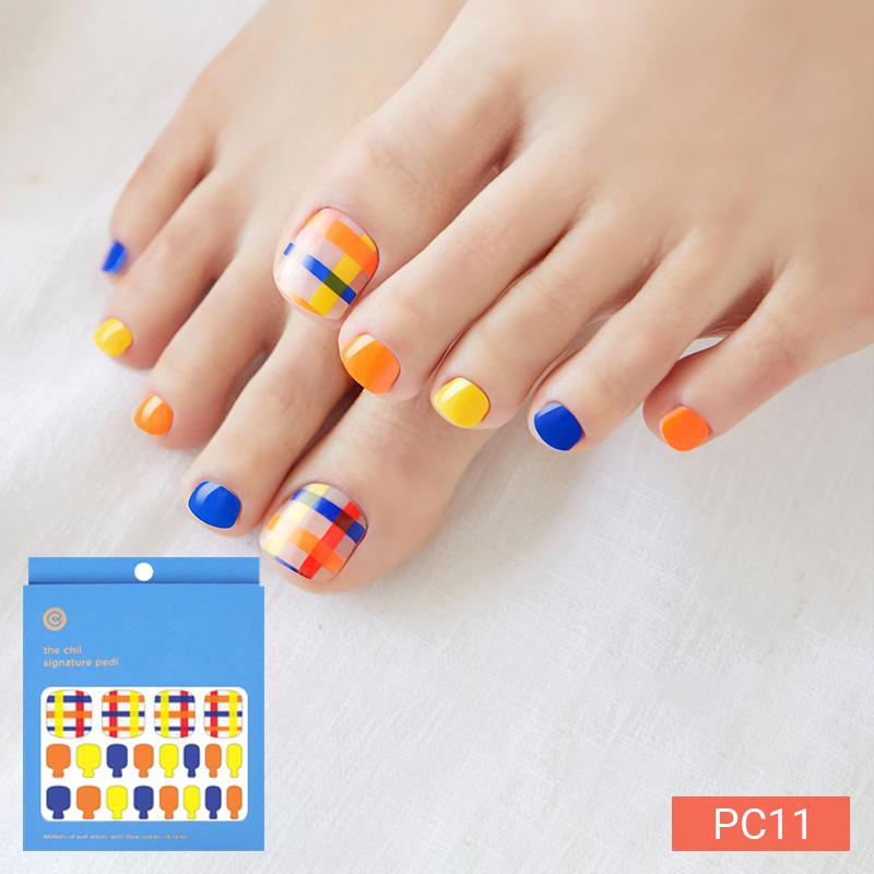 Party & Bold Pedicure Nail Stickers - 37 Self-Adhesive Tips, Vibrant Neon & Graphic Prints, Quick 5-Min Pedicure