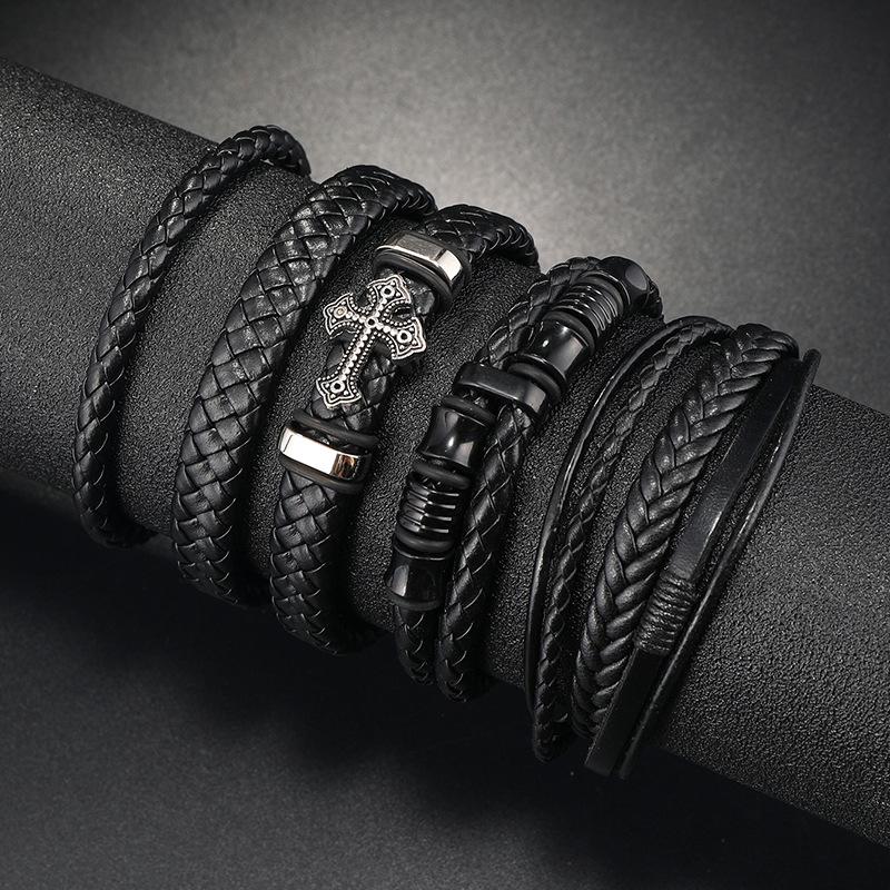 European and American men's bracelet fashion woven bracelet multi-layer combination set bracelet