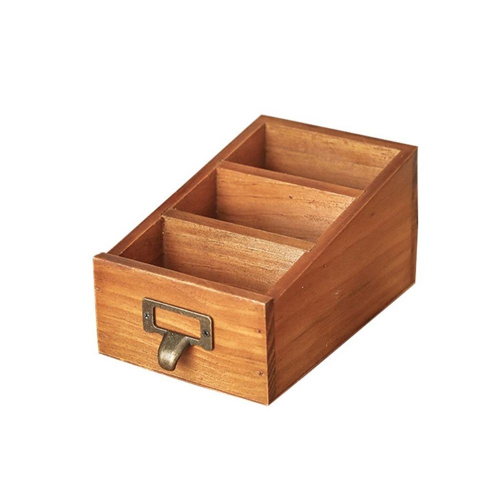 Vintage Style Desktop Storage Box Wooden Pen Holder Remote Control Holder for Living Room коричневый