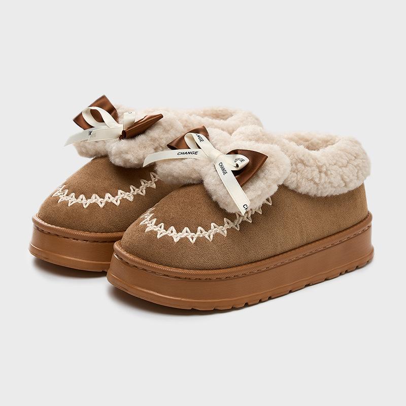 Embroidered Lace Cotton Shoes, New Products In Winter, Indoor Household Non-slip, External Wear, Velvet Warm Lamb Wool All-inclusive Cotton Shoes