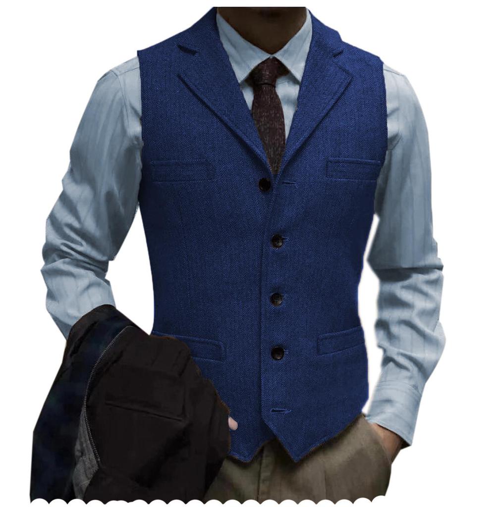 Herren Slim Fit Fischgrät Einreiher Freizeitweste