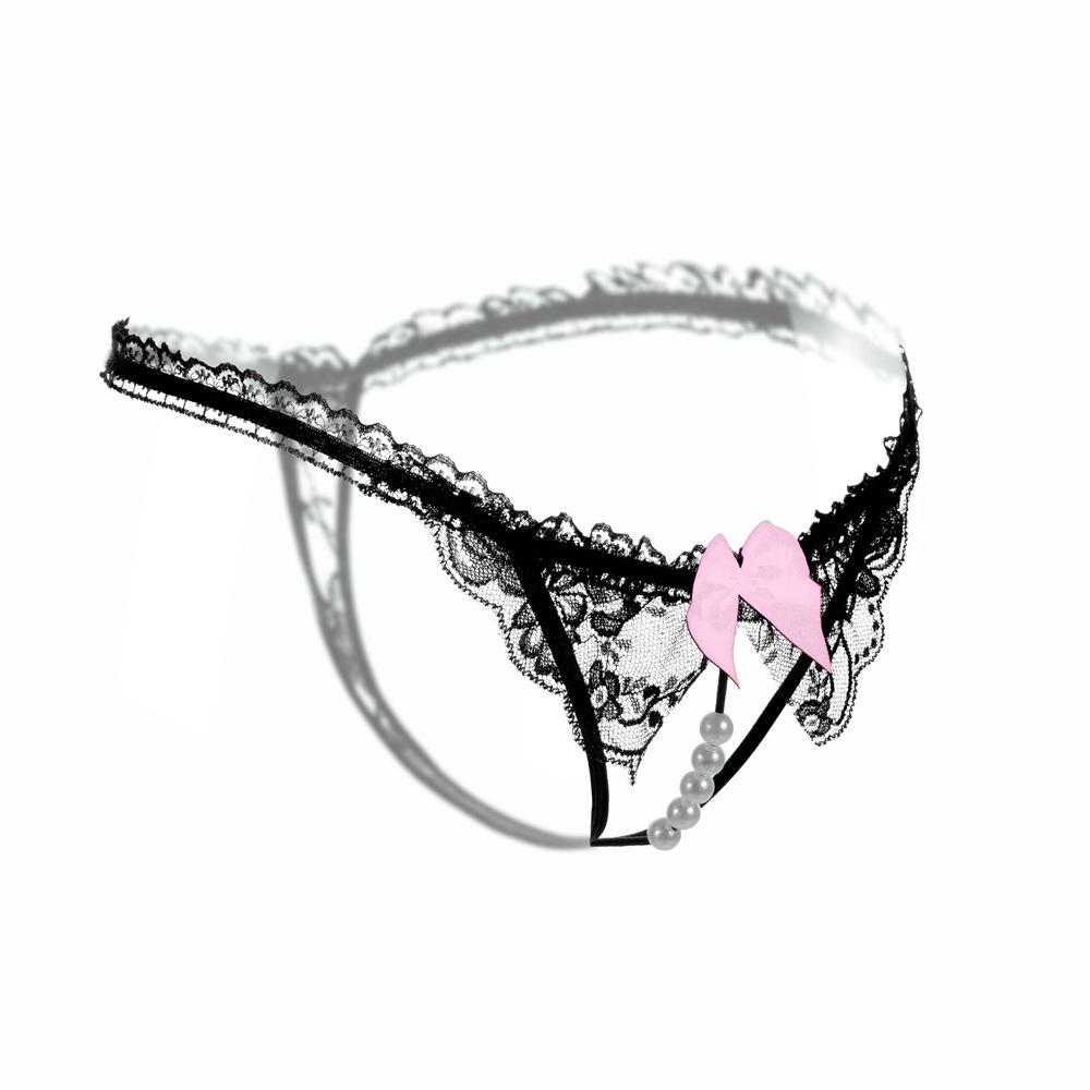 Japanese Style Pearl Open Crotch Lace Thong Panties - Cute, Transparent, Low Waist, Hollow Out Design